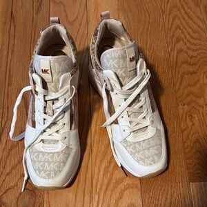 Michael Kors Beige and Gold Lace-Up Sneakers